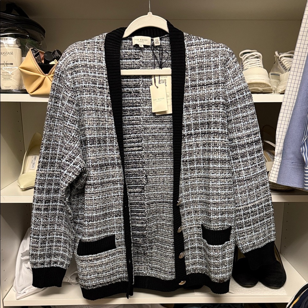 Ted Baker Black & Gray Bouclé Open-Front Cardigan